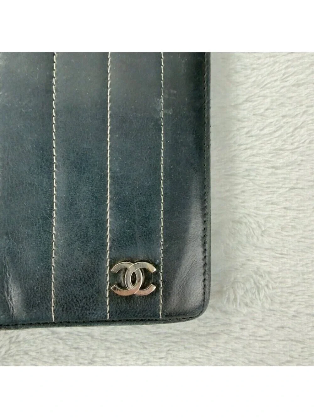 Chanel Black Leather Bifold Wallet Embroidered